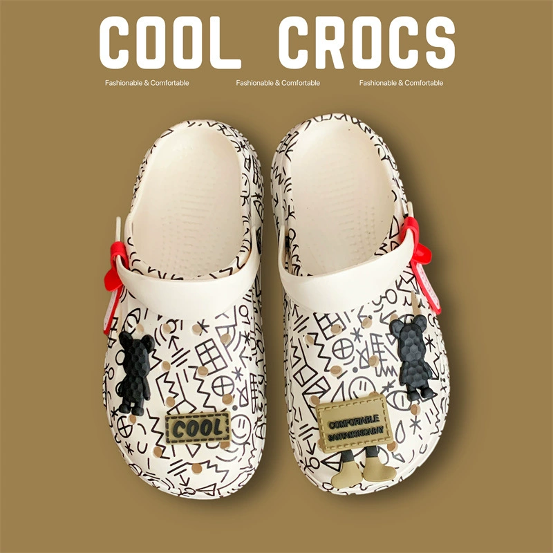 Мужские сандалии-кроксы 2025: Новые летние тапочки с закрытым носком, очень толстая подошва, нескользящие, повседневные, с мягкой подошвой, для пляжа