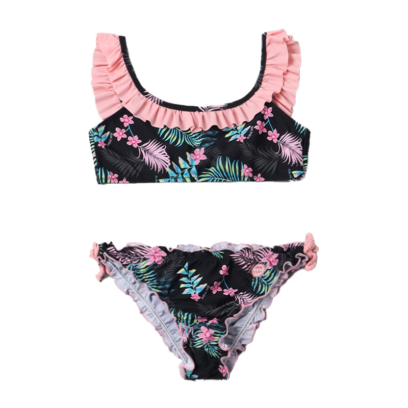 2025 trajes de baño de niñas transfronterizos de estilo extranjero bordes de loto para niños bikini de playa dulce trajes de baño de niñas