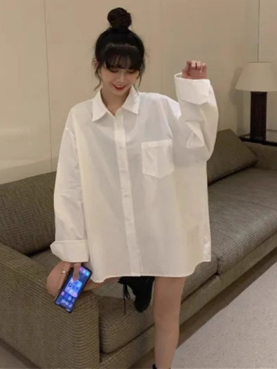 韩版新款春秋大码JK制服衬衣学院白色长袖衬衫上衣工作服一件代发