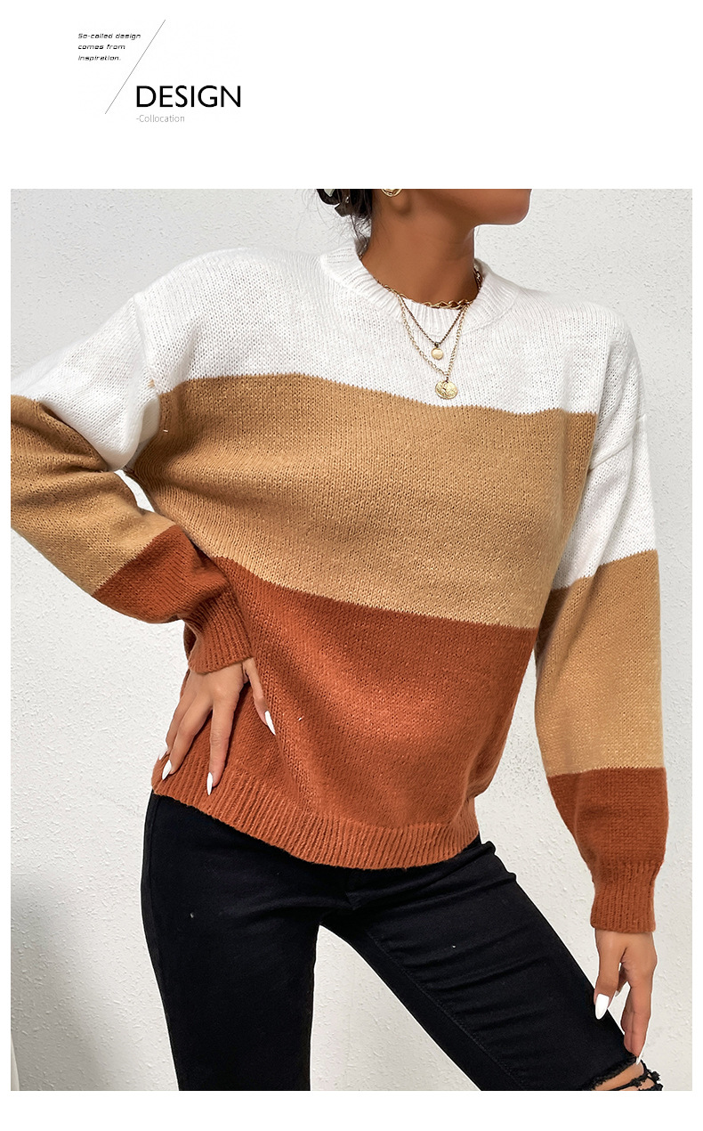 Round Neck Knit Striped Color Matching Sweater NSDMB88638