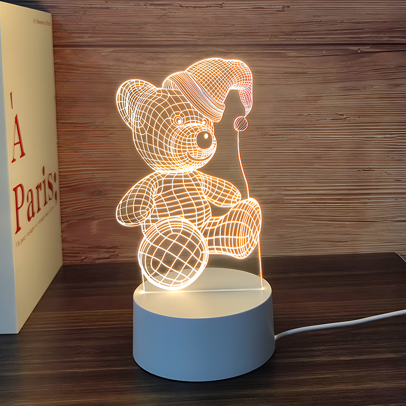 Venta al por mayor luz nocturna 3D USB niños dibujos animados regalo de Navidad lámpara de mesa pequeña atmósfera transfronteriza fijo logotipo acrílico
