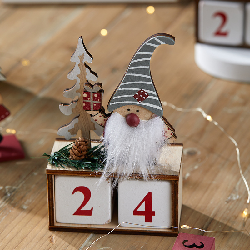 Decoración de calendario de Santa Madera decoración de escritorio de Navidad marido hace viejo calendario de escritorio retro árbol de Navidad