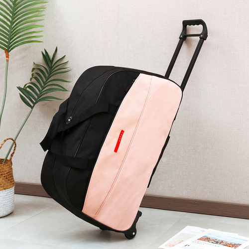 Short-distance folding trolley bag, travel bag, lightweight waterproof handbag, solid color Oxford cloth, large capacity luggage bag, soft bag