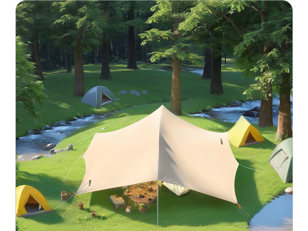 Primitive-Style Vinyl Canopy Tent for Outdoor Camping, Popular Camping Sunshade, Picnic Table and Chairs, Sun Protection Octagonal Butterfly Shape