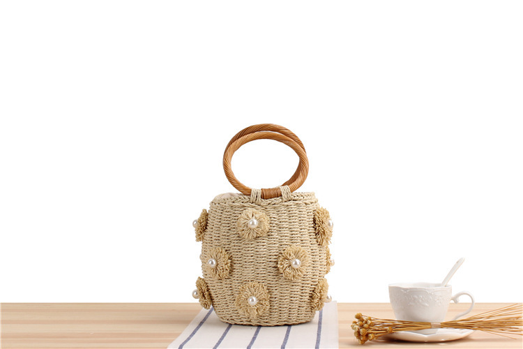 Women's Small All Seasons Polyester Cotton Straw Solid Color Fashion Cylindrical String Straw Bag display picture 2