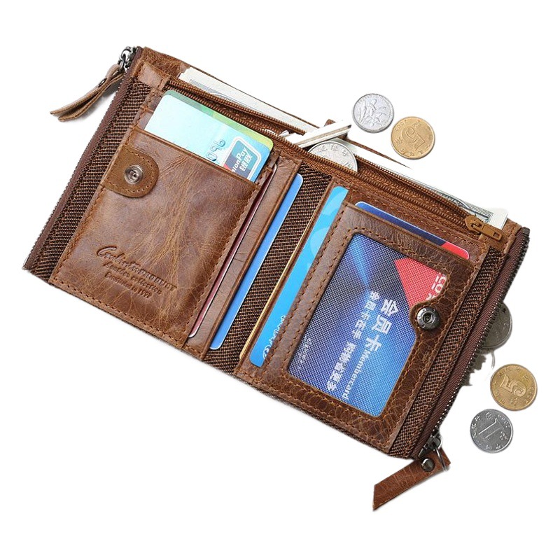 Gubintu Retro Genuine Leather Rfid Men's Coin Purse Crazy Horse Cowhide Double Zipper Wallet Drop Shipping