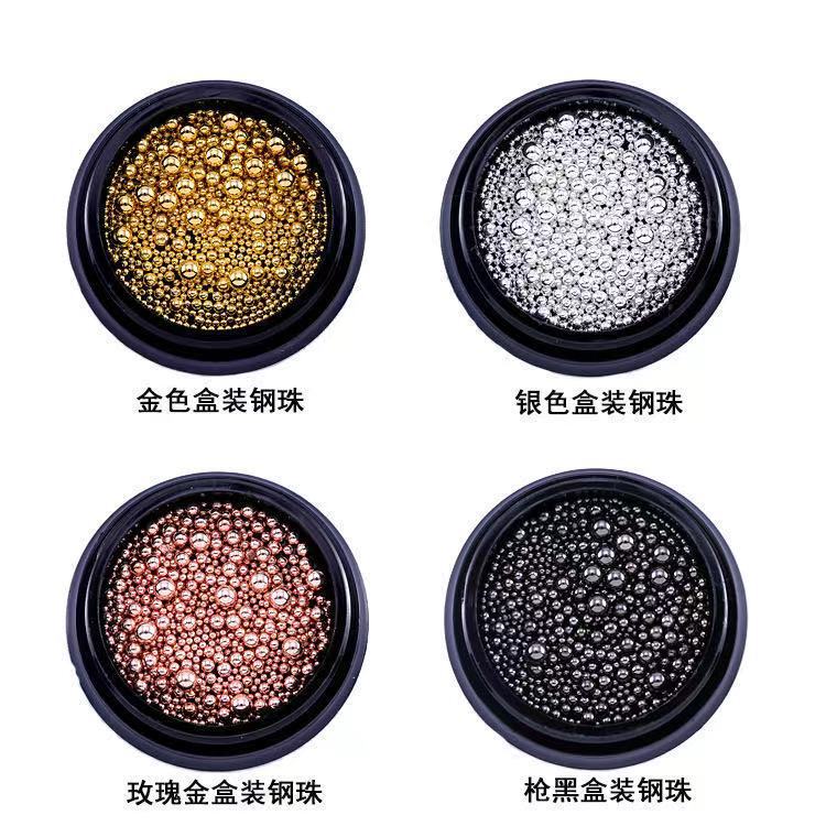 Nail jewelry size mixed steel ball gold silver rose gold grab black four color optional nail decorations