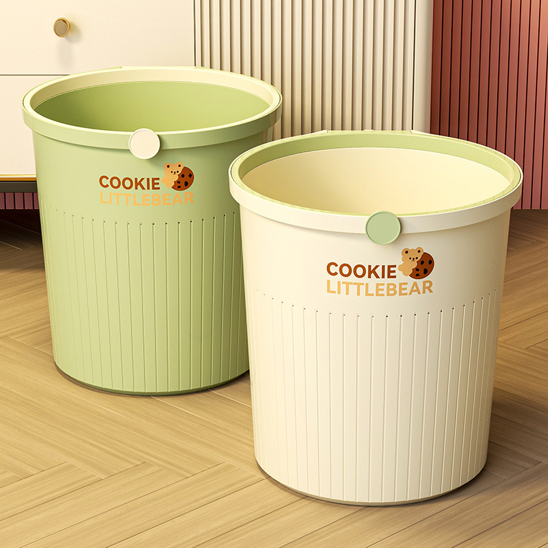 Thickened Trash Can Press Ring Living Room Bedroom Wide Mouth Large Capacity Storage Barrel Bathroom Kitchen Household Large Paper Basket