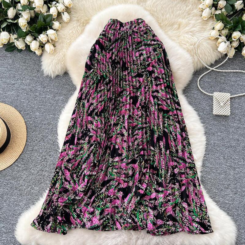 Cross-Border Chiffon Skirt 2025 New Style Covering the Span, Elegant Large Hem Umbrella Skirt Pleated Floral A-Line Skirt Skirt Cross-Border Chiffon Skirt 2025 New Style Covering the Span, Elegant Large Hem Umbrella Skirt Pleated Floral A-Line Skirt Skirt