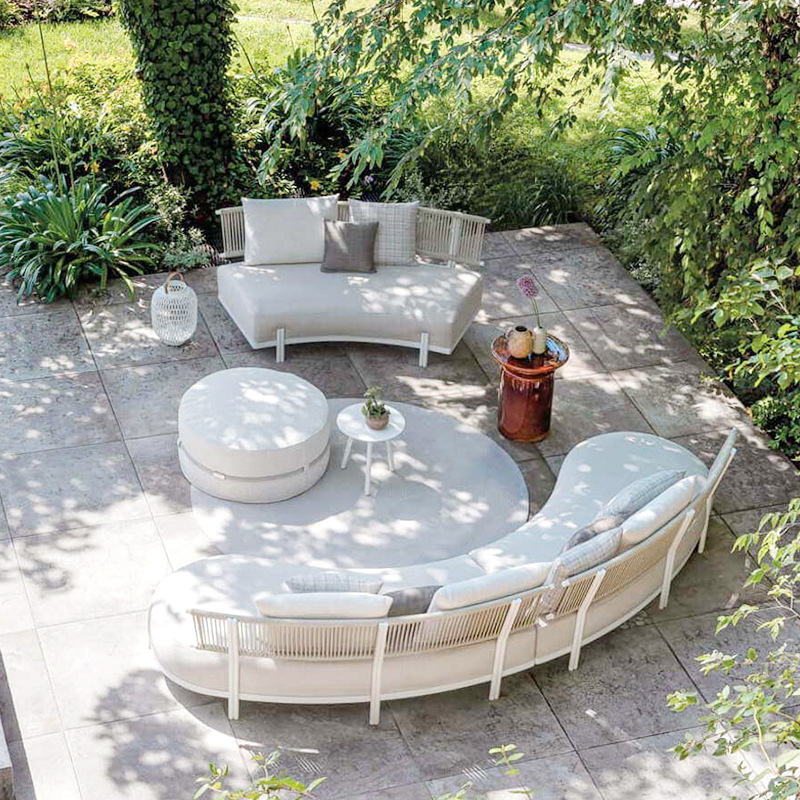 Jardín al aire libre sofá de caña patio hotel balcón impermeable ocio arco de aluminio silla de caña muebles combinados