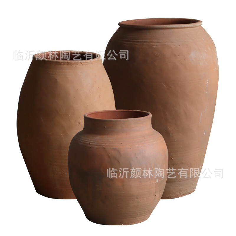 Jiaxiang Feng red set de tres piezas gran vasija de cerámica gran vasija de cerámica paisaje vasija de cerámica decoración residencial cerámica hecha a mano