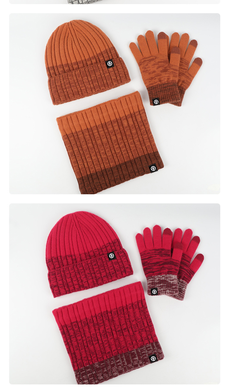 Îmbrăcăminte pentru copii, specială pentru iarnă, protecție la frig, căciulă tricotată caldă, eșarfă, pălărie, set trei piese, culoare contrastantă gradient_voghion.com