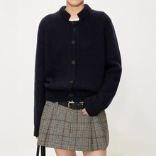 TH～ROW  英国羊毛感粗棒针  复古风翻折小立领果实扣夹克式开衫