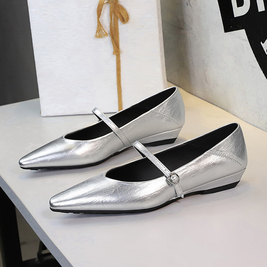 2182 Simple Evening Style Mary Jane Shoes Women's Slope Heel Versatile Shallow Mouth One Word Straw Low Heel Small Pointed Temperament Single Shoes
