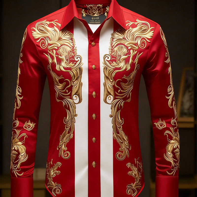 New Men's White Rose Pattern 3D Printed Shirt, High-Quality Casual Fashion Long-Sleeved Shirt