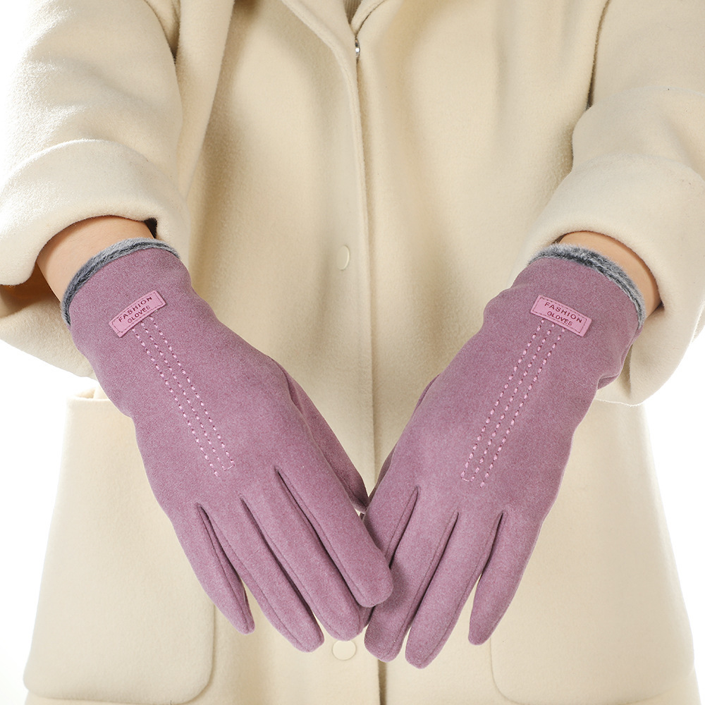 Guantes de terciopelo bordados de estilo coreano temperamento suave cruzado guantes cálidos con pantalla táctil guantes de dedo de niña