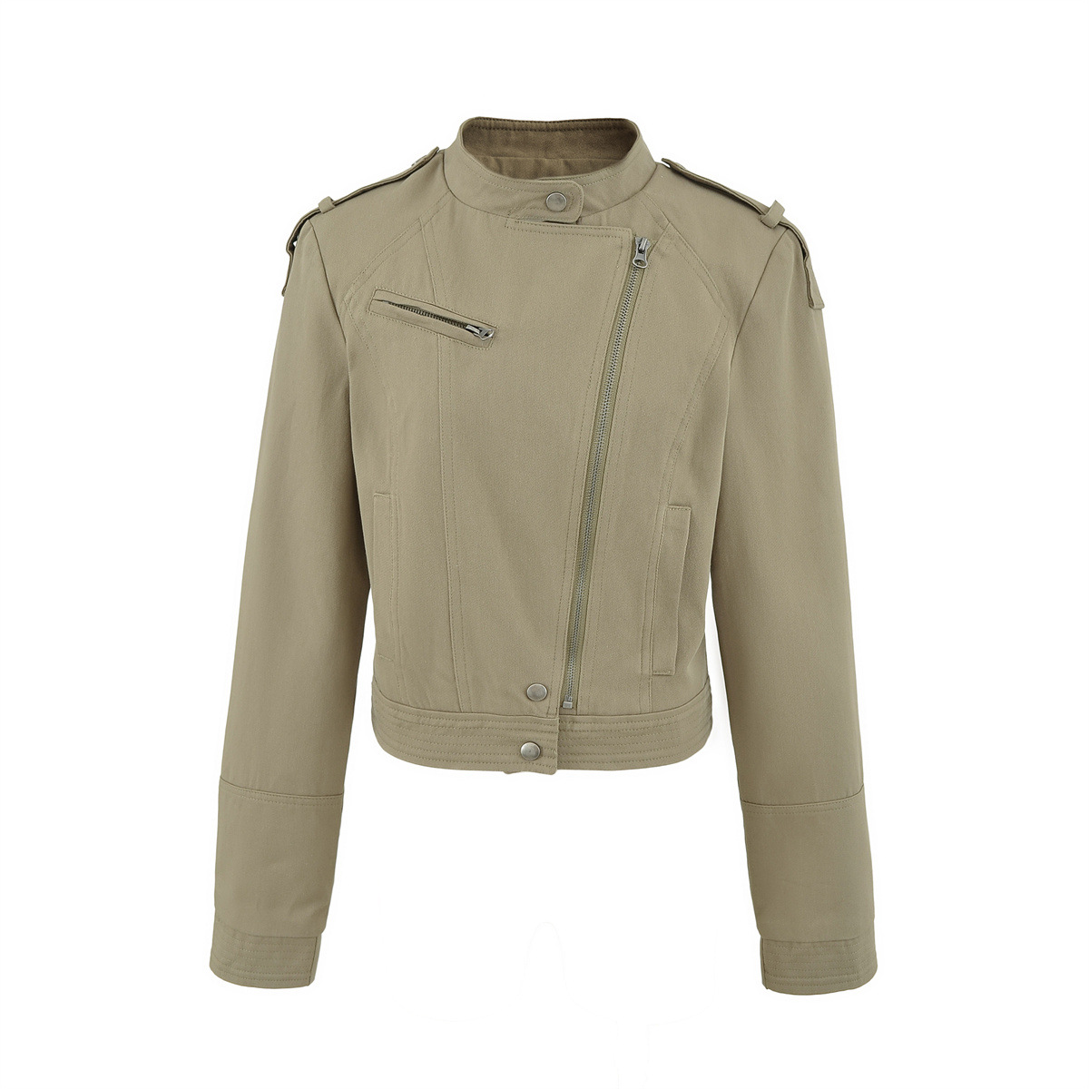 American-style retro workwear stand-up collar short zip-up jacket for women, trendy biker slim fit sexy casual top.
