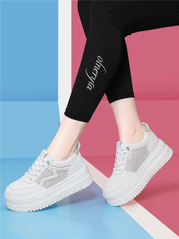 Giày sneaker nữ đế dày bánh xốp trắng phong cách mới xuân hè, đế mềm thoáng khí — 6077 Trắng, 6077 Bạch quả chi tiết 5