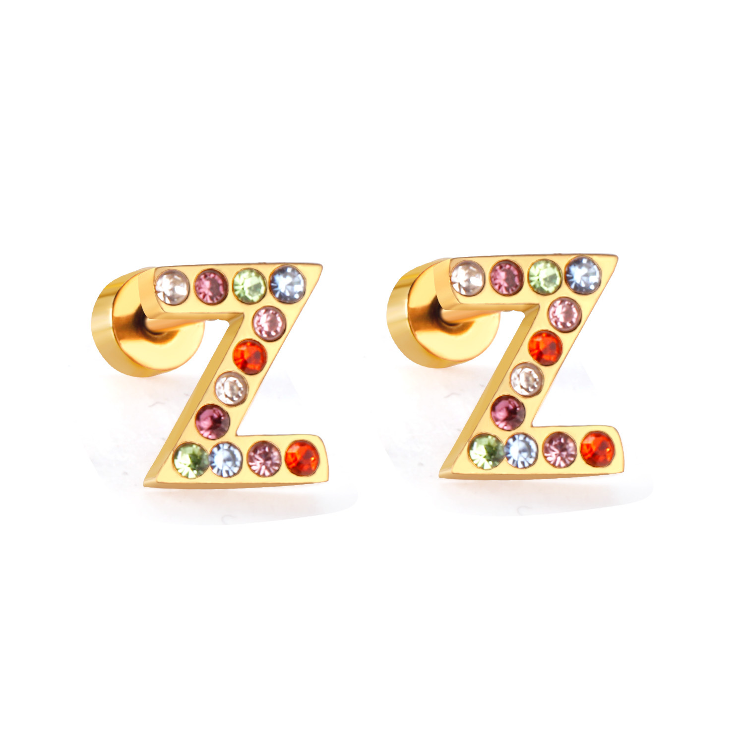 Fashion Letter Stainless Steel Inlay Zircon Ear Studs 1 Pair display picture 59