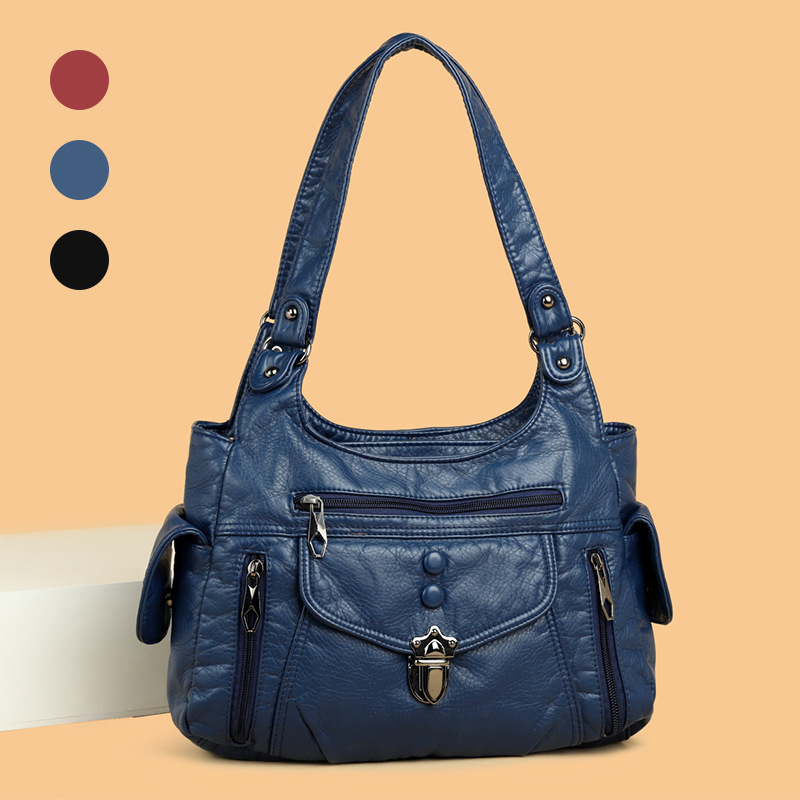 Waterproof Leather Women's Handbag Crossbody Bag Retro Fashion Buckle Soft Leather Tote Bag with Multiple Pockets Large Capacity Shoulder Bag