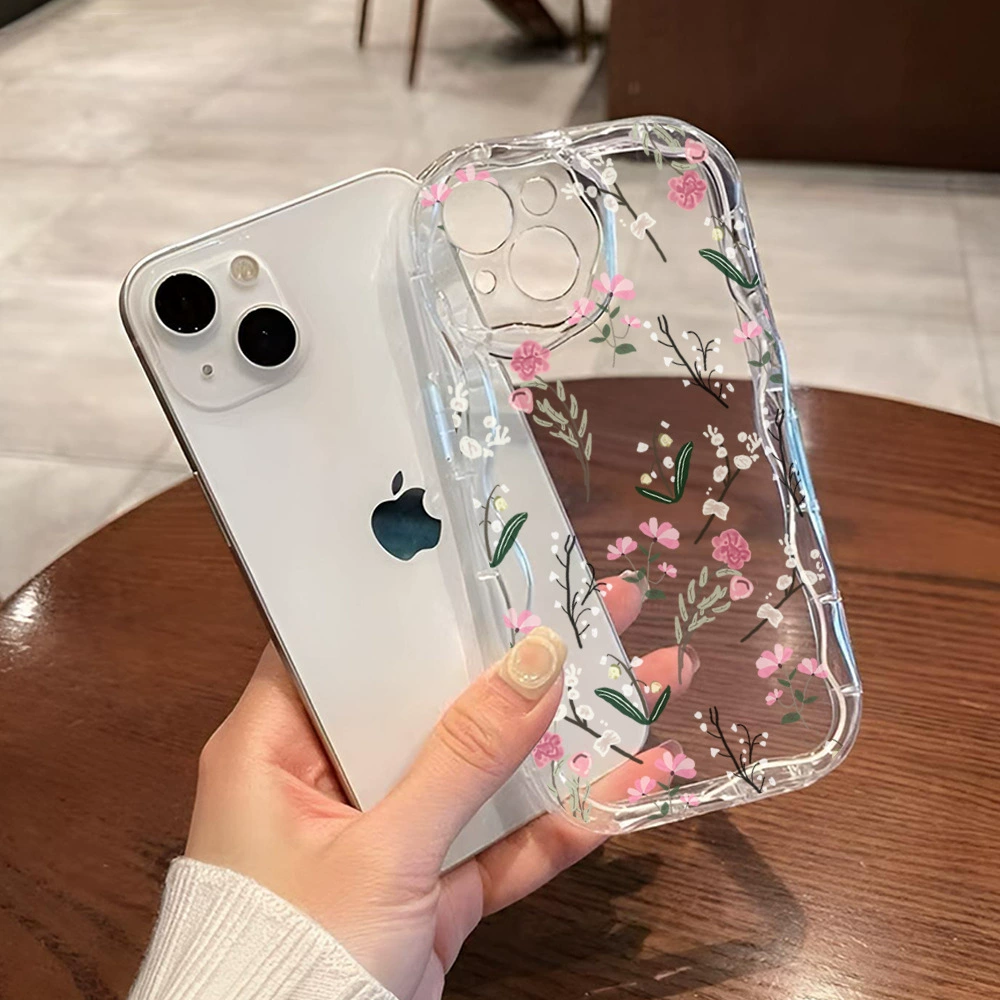 Чехол для телефона (Apple iPhone) подходит к сериям iPhone 11–16, кремовый флористический рисунок, ударопрочный край