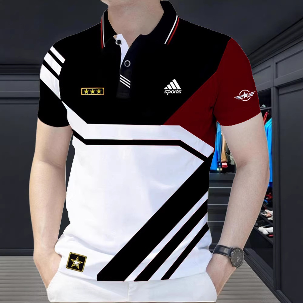2026 Summer New Men's 3D Printed Polo Shirt - Stylish Solid Color Casual Digital Print Men's Clothing