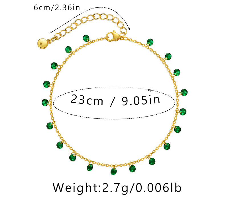 New Copper 18k Gold Plated Inlaid Green Zircon Anklet display picture 1