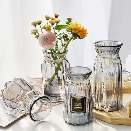 欧式创意竖棱玻璃花瓶透明水培花瓶插花客厅家居装饰摆件花瓶批发