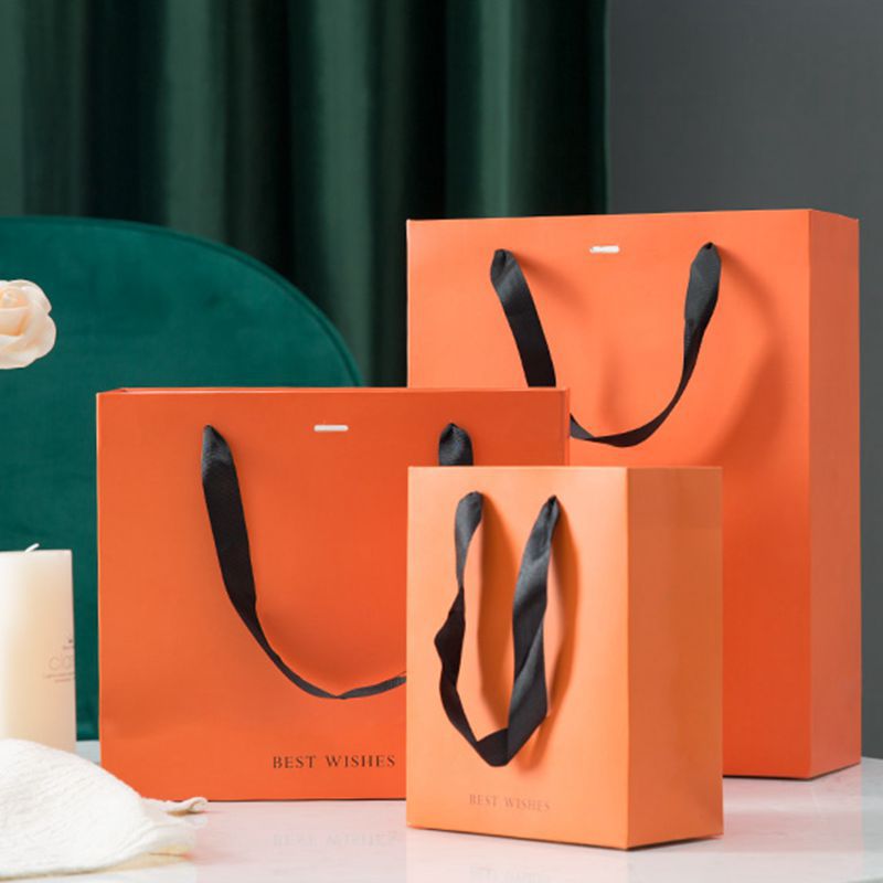 简约橙色购物礼品袋生日礼物手提包装袋定/做节日手拎袋定/制logo