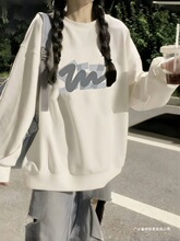 纯棉圆领卫衣女初高中生春秋2025初中高中学生宽松加绒长袖无帽上