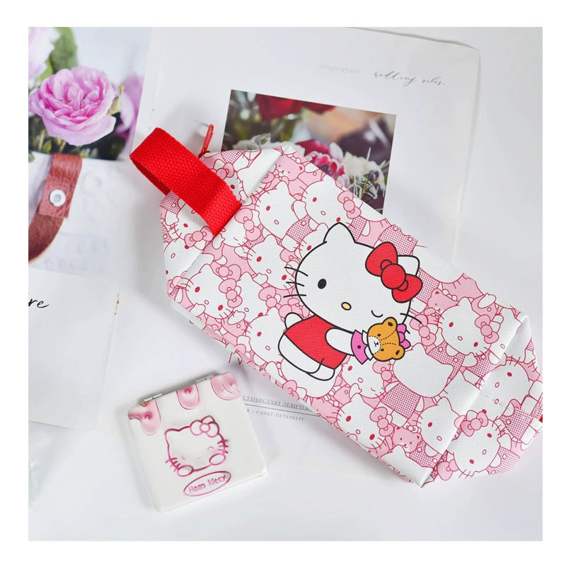 Capacious cartoon polyurethane cosmetic bag for traveling with zipper, accessories, storage bag