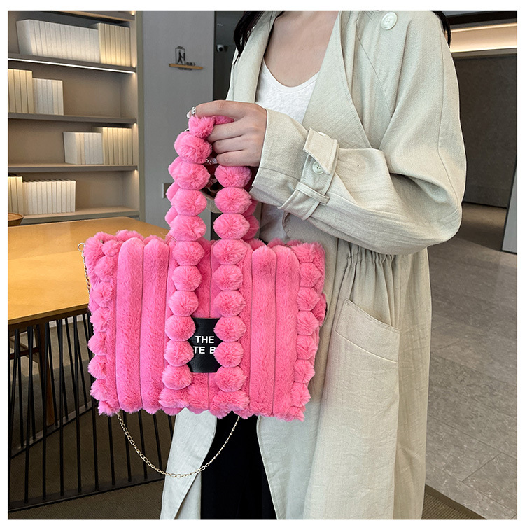 Single Shoulder Strap Strap Type Winter New Portable Letter Fur Bag Large Capacity Women's Chain Shoulder Messenger Bag Tote Plush Bag