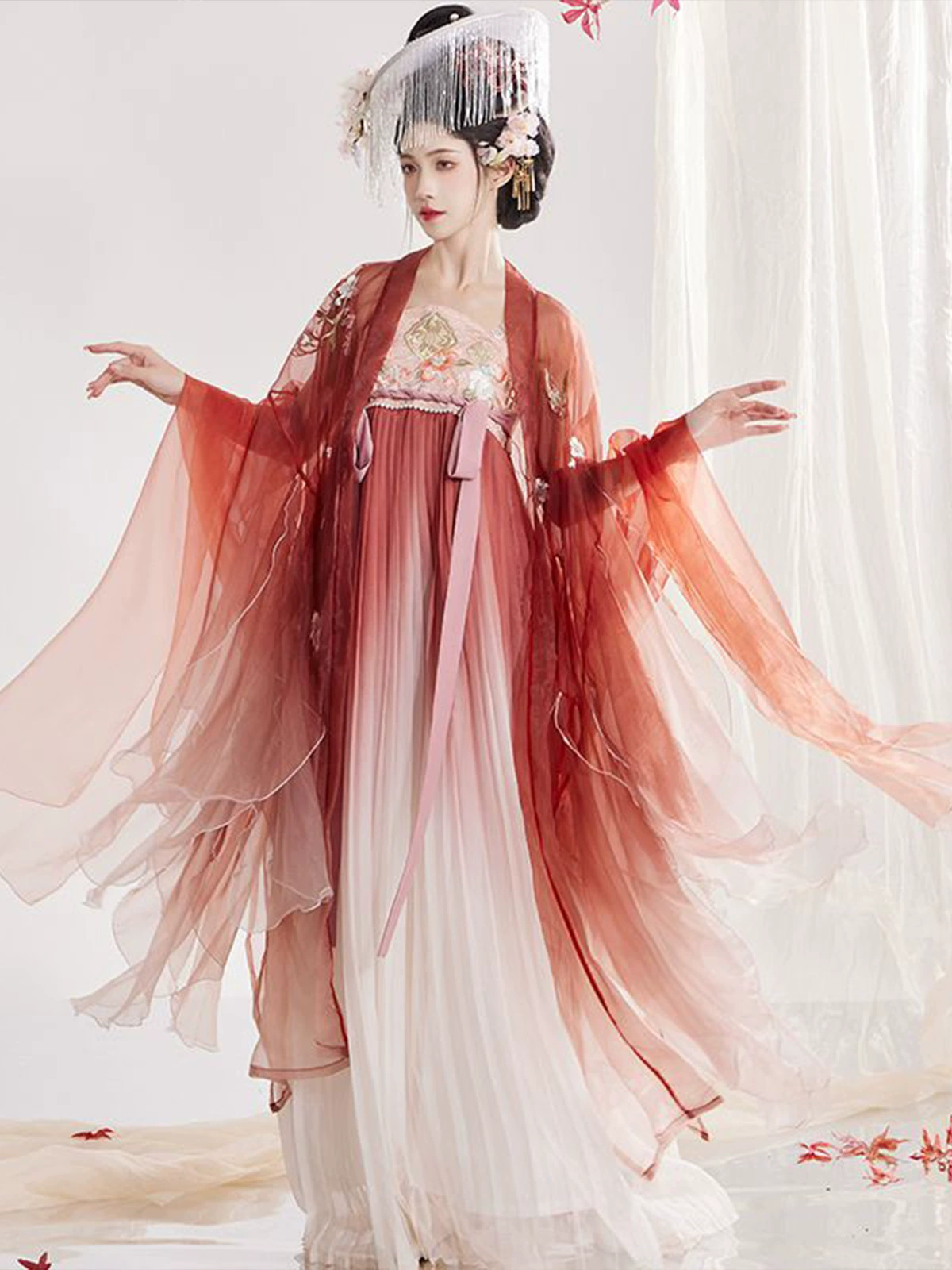 Новый оригинальный Hanfu Girl [персиковый цвет] Tang Cerry юбка с большими рукавами рубашка с тяжелой вышивкой фея весна и лето набор