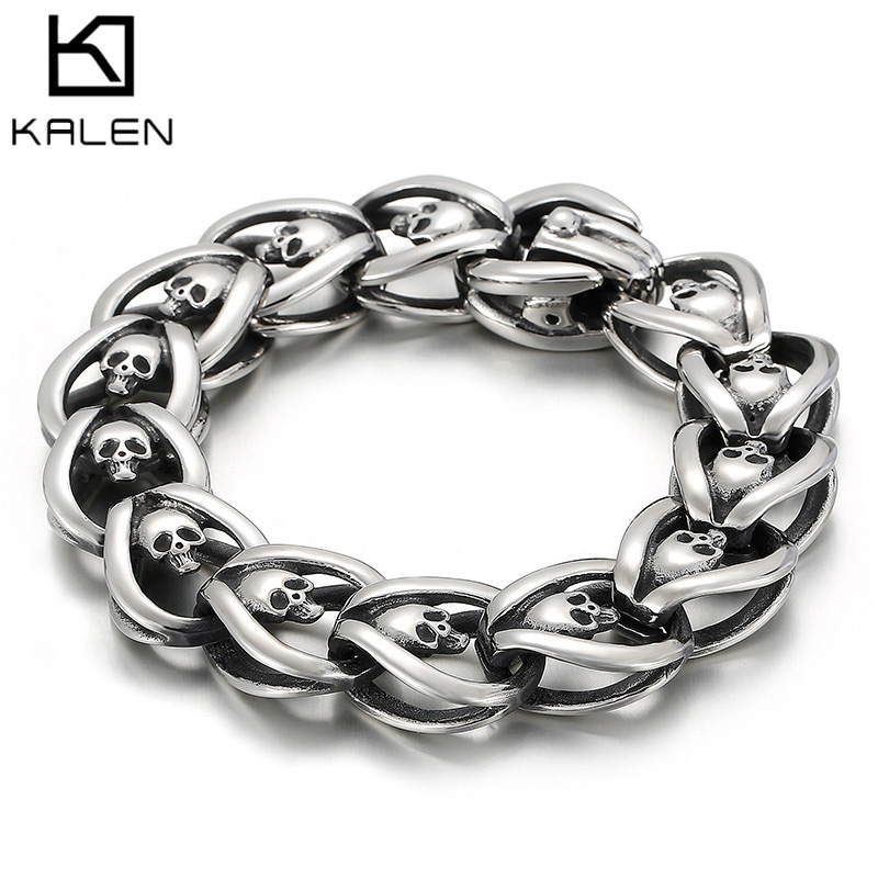 Factory direct approval of European and American retro old fashion personality simple trend men's titanium steel skull bracelet jewelry Factory direct approval of European and American retro old fashion personality simple trend men's titanium steel skull bracelet jewelry