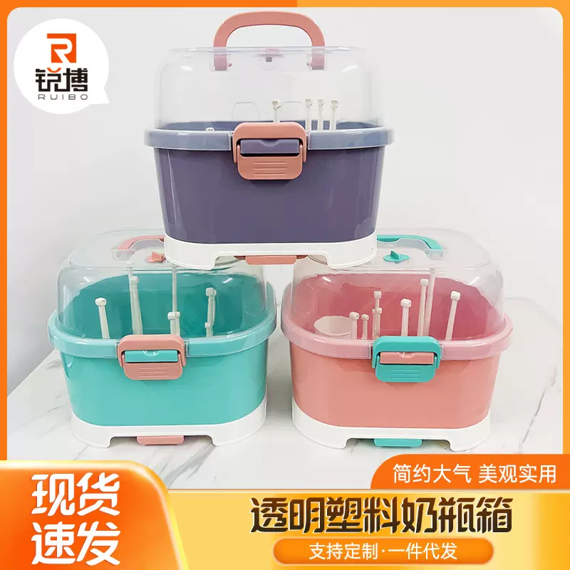 婴儿奶瓶箱储存箱干燥沥水带盖防尘收纳家用奶瓶架宝宝餐具收纳箱
