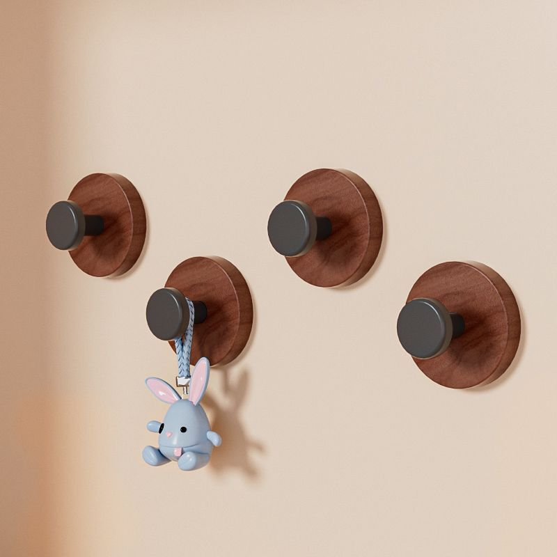 Walnut wood bathroom door hooks, no drilling required, strong adhesive, wall-mounted hooks for hanging clothes, single hooks for storage Walnut wood bathroom door hooks, no drilling required, strong adhesive, wall-mounted hooks for hanging clothes, single hooks for storage