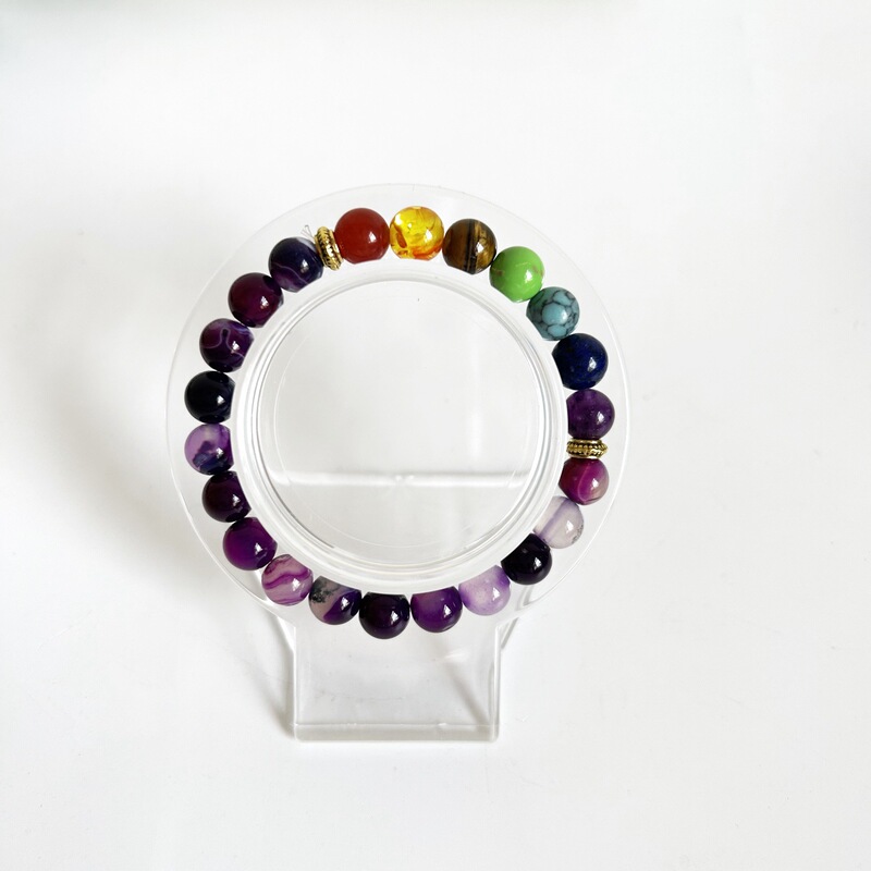 Amazon cross-border new jewelry yoga seven-pulse beaded bracelet 7-wheel pink crystal white pine Tiger Eye Stone volcanic stone