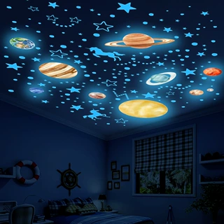 YCL8026夜光卡通月球行星独角兽蓝光夜光贴儿童房装饰墙贴画