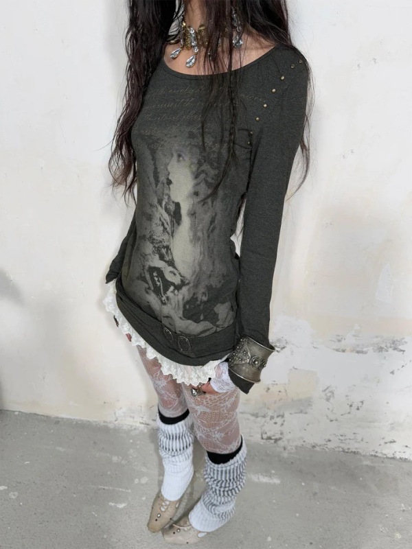 法式y2k风女纯欲辣妹粉色个性暗黑朋克长款长袖上衣显瘦简约上衣|undefined