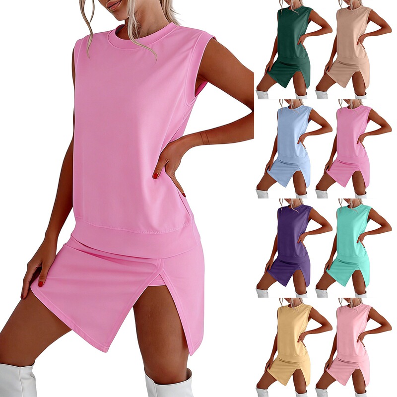 Cross-Border Foreign Trade Fashion Casual Suit for Women 2026 Summer New Solid Color Short-Sleeved T-Shirt and Three-Quarter Pants Two-Piece Set