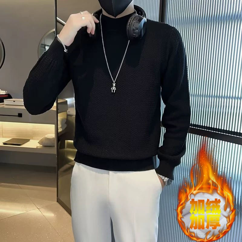 Мужской эластичный цветной вязаный демисезонный базовый свитер, slim fit