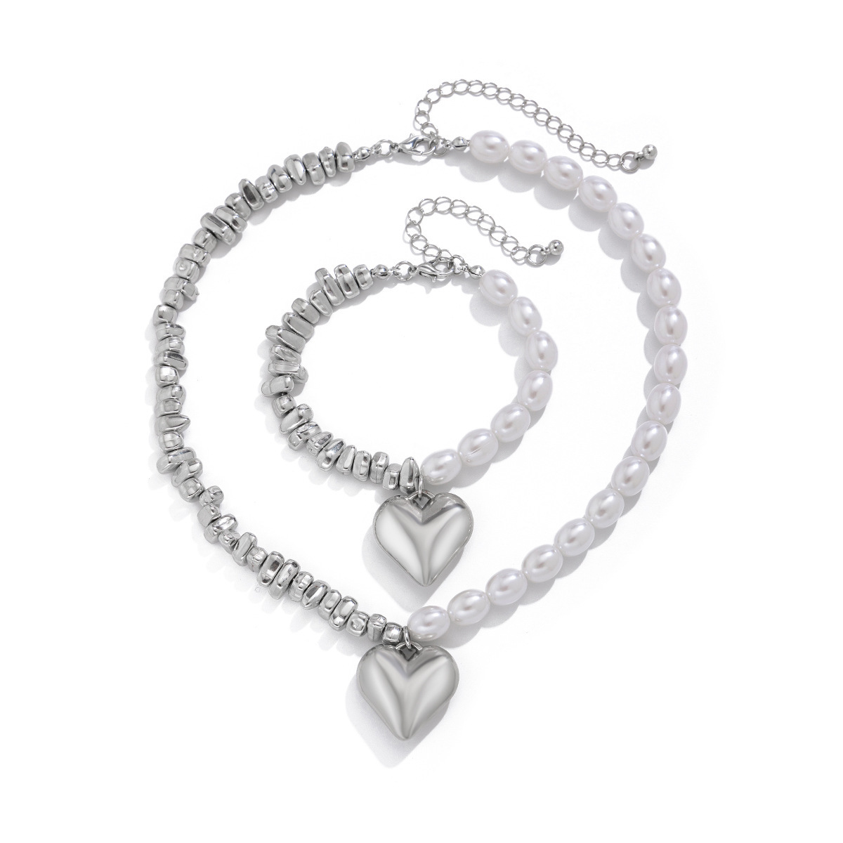 Beaded Chain Chain Type Elegant Lady Heart Shape CCB Alloy Beaded Chain Pendant Necklaces Wholesale
