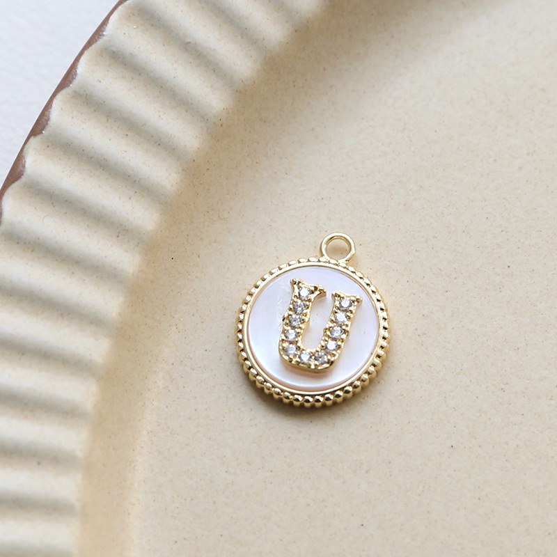 3g Weight Shell, Zircon Inlay Material Charms, Jewelry Accessories Classification 1 Piece Quantity Copper Material Round, Letter Pattern Plating, Inlay Design Simple Style Style 1 Piece Copper Shell Zircon Round Letter 27