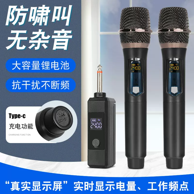 无线话筒工厂声卡直播设备KTV户外家用音响一拖二无线麦克风