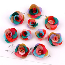 手工麻布花仿真山茶玫瑰花 礼盒装饰 婚庆手捧花花朵鞋帽服装辅料