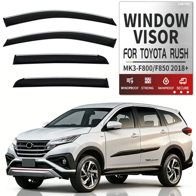 TOYOTA RUSH Window visor, Rain shield - standard-packaging-without-logo-toyota-rush-4pcs-mk3-f800f850-2018-2026-with-bright-strips-rain-shield
