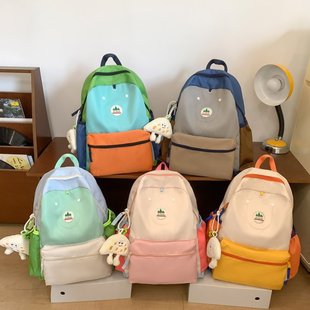 Fashionable Trendy Backpack Girl's Large Capacity Senior high school Student Junior High School Student Color Contrast Schoolbag Men's Trendy Campus Backpack