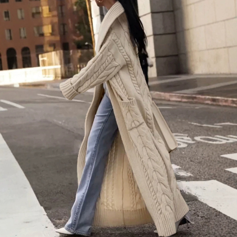Foreign trade cross-border Europe and the United States Amazon source manufacturers coarse twist large lapel long cardigan sweater coat spring autumn winter