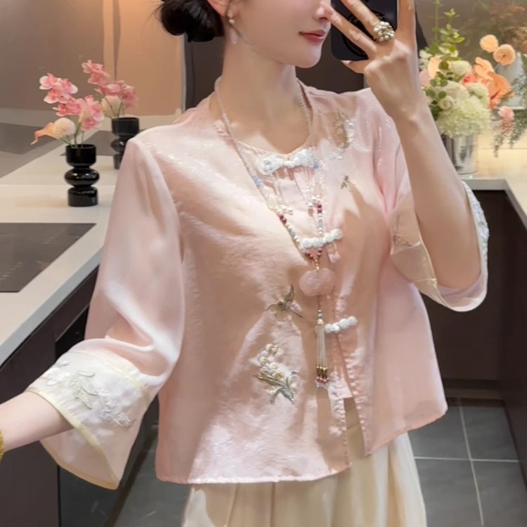 Summer New Chinese-Style Retro Button-Up Heavy Embroidery Top Versatile Sun Protection Jacket for Petite Sizes Summer New Chinese-Style Retro Button-Up Heavy Embroidery Top Versatile Sun Protection Jacket for Petite Sizes