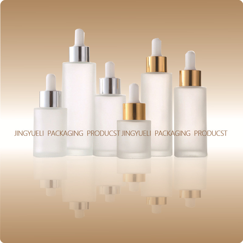 玻璃平肩直圆瓶原液精华水乳精油滴管护肤化妆品分装包材批发零售
